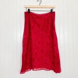 Vintage Express Womens Y2K Cherry Red Midi Skirt Size L Fairy Side Slits 90s
